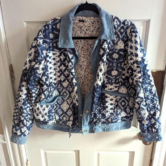 Anthropology Blank NYC Reversible Quilted Denim Jacket M - Picture 1 of 16